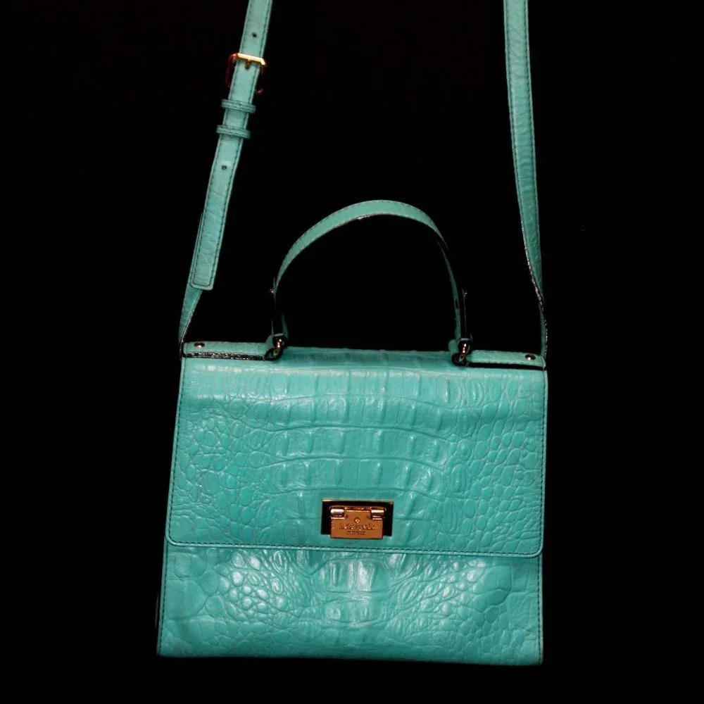 Kate Spade New York Turquoise Crocodile Print Leather Shoulder Bag